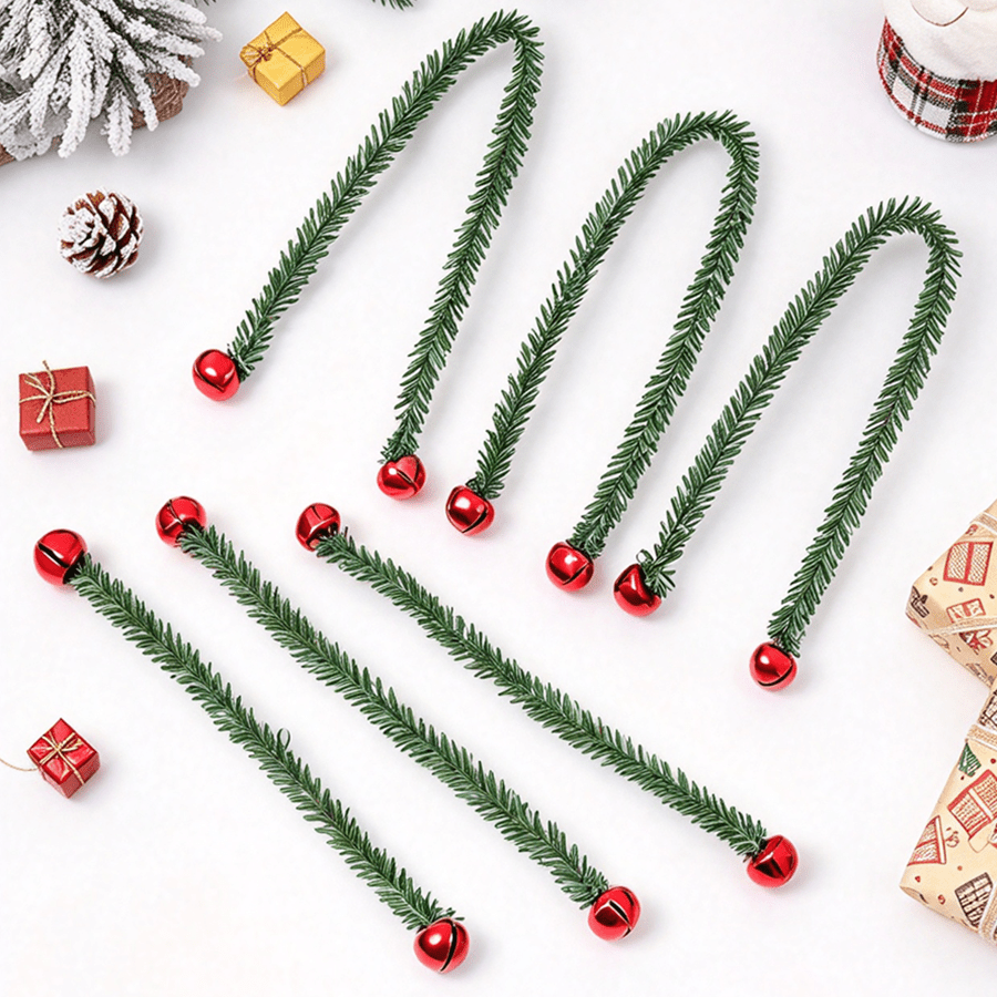 Tinsel Garland Decoration - 8/16 ชิ้น กระดิ่งประดับคริสต์มาสสีเขียวระยิบระยับ สำหรับแขวนประดับตกแต่งเทศกาล กระดิ่งโลหะสีแดงแวววาว สำหรับตกแต่งเตาผิงและราวบันได