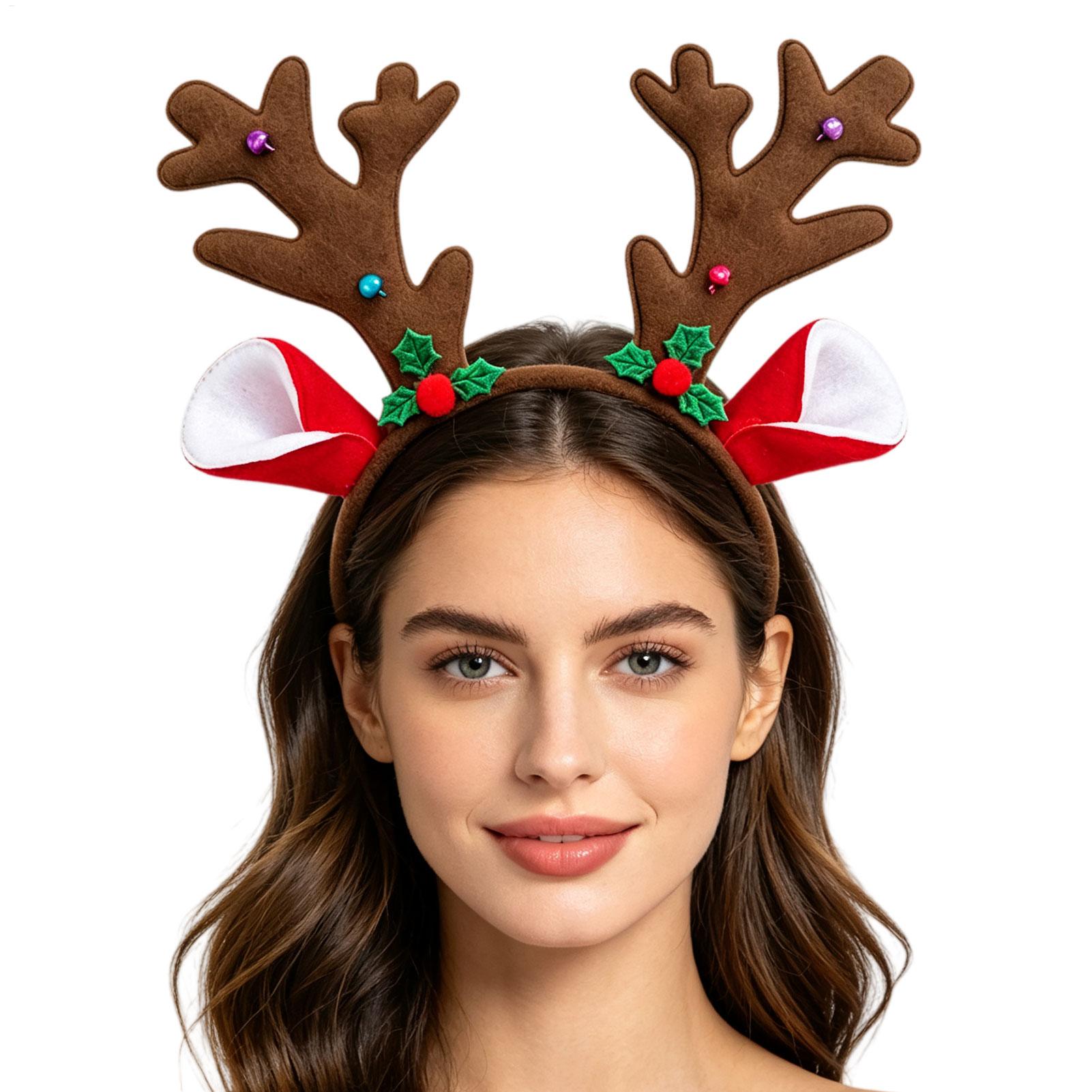 Reindeer Antlers Headband - ที่คาดผมเขากวางเรนเดียร์คริสต์มาส ขนนุ่ม 3 มิติ สมจริง ปรับได้