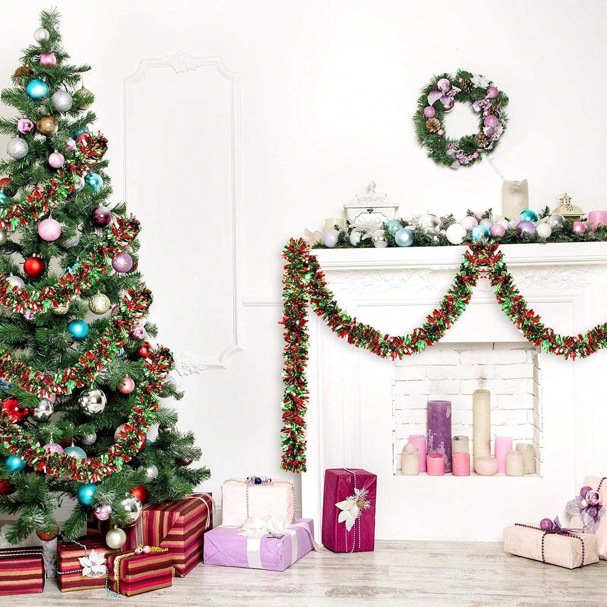พวงมาลัยประดับคริสต์มาส สีแดงเ - Tinsel Garland Decoration บทวิจารณ์และราคา